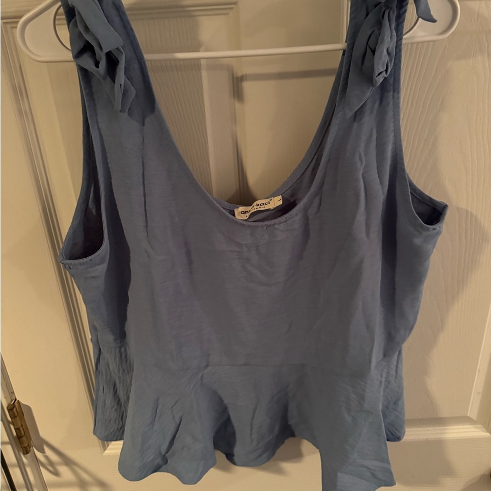 Blue Sleeveless Peplum Top by Anna-Kaci